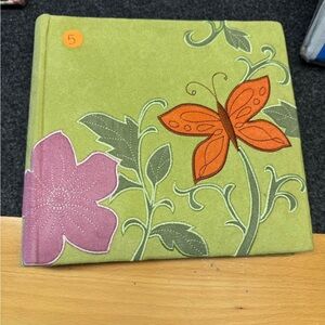 Green Floral Butterfly Album with Orange Butterfly and Pink Flower
